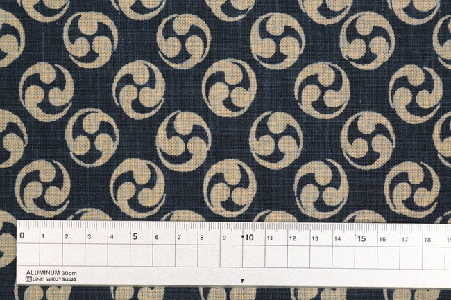 ムラ糸藍染調プリント(三つ巴)[F4-kp7090-134]