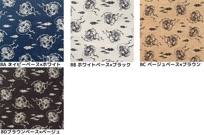 ムラ糸藍染調プリント(風神雷神)[F4-kw7070-8]