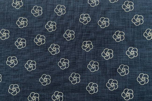 ムラ糸藍染調プリント(捻じり梅)[F4-kw7070-1]
