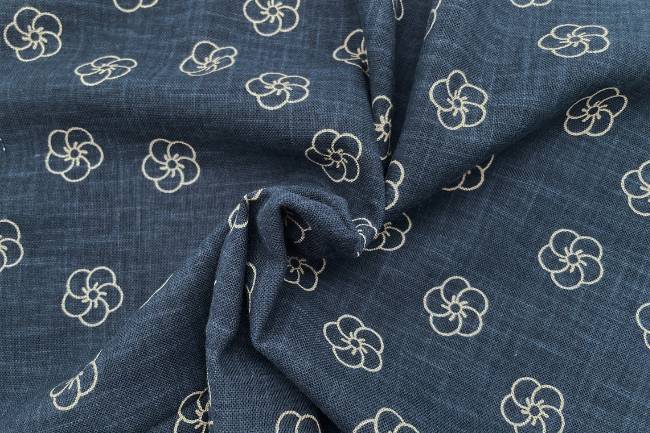 ムラ糸藍染調プリント(捻じり梅)[F4-kw7070-1]