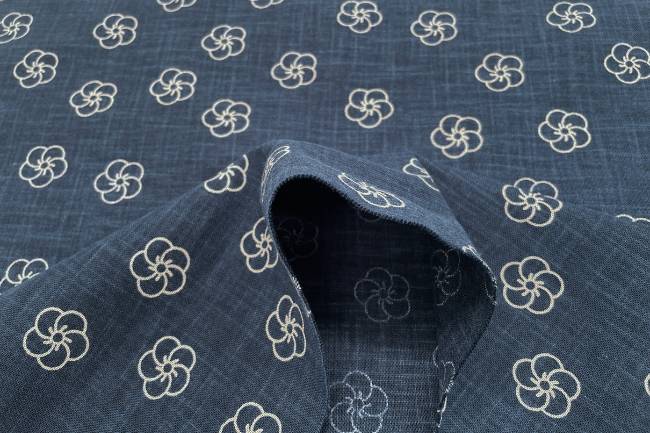 ムラ糸藍染調プリント(捻じり梅)[F4-kw7070-1]