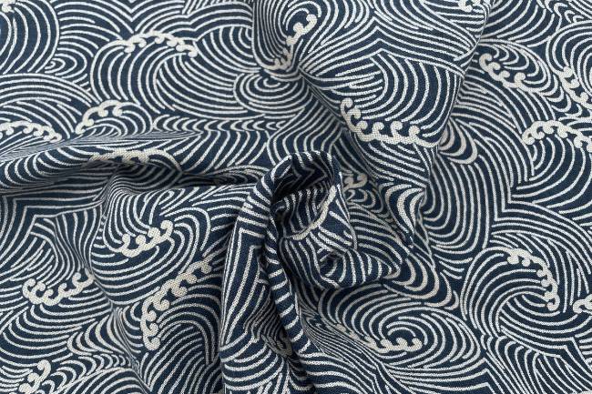 ムラ糸藍染調プリント(荒波)[F4-kw7070-4]