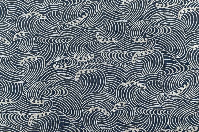 ムラ糸藍染調プリント(荒波)[F4-kw7070-4]