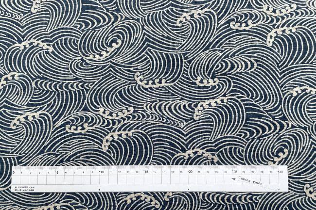 ムラ糸藍染調プリント(荒波)[F4-kw7070-4]