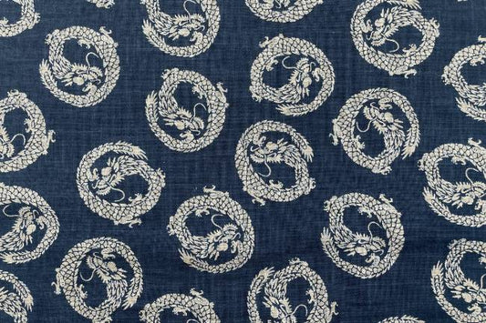 ムラ糸藍染調プリント(龍輪)[F4-kw7070-5]