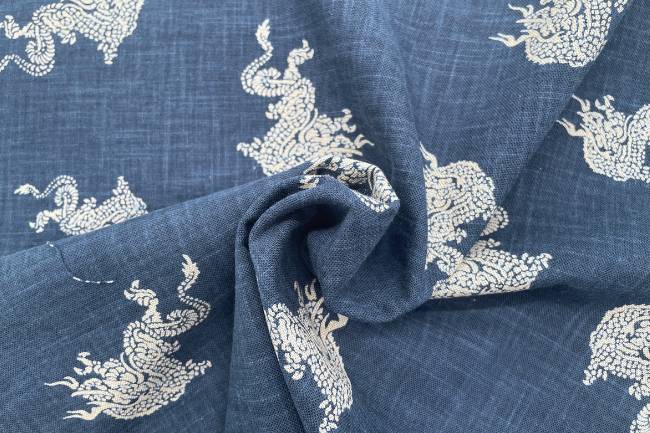 ムラ糸藍染調プリント(龍)[F4-kw7070-6]