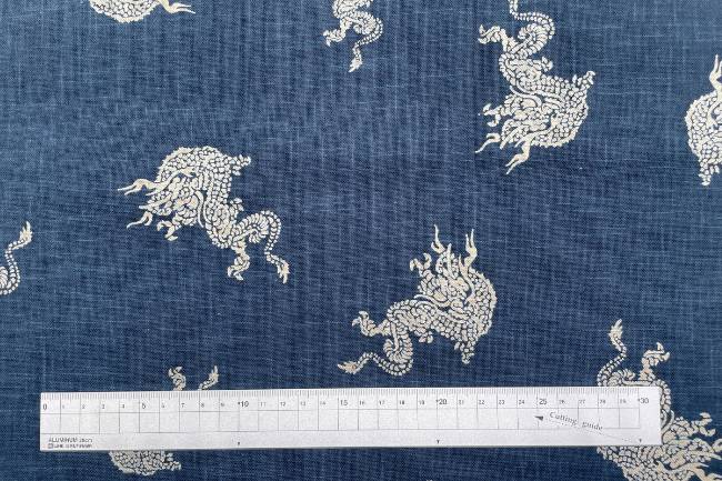 ムラ糸藍染調プリント(龍)[F4-kw7070-6]