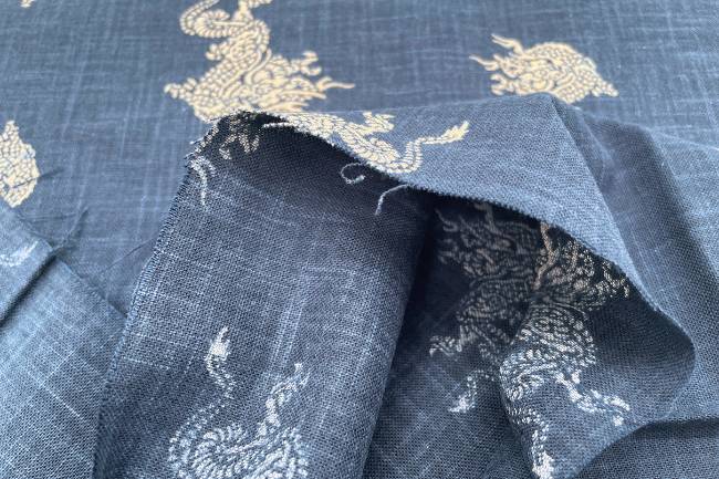 ムラ糸藍染調プリント(龍)[F4-kw7070-6]