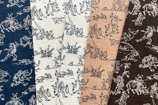 ムラ糸藍染調プリント(鳥獣戯画)[F4-kw7070-7]