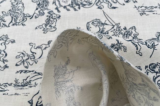 ムラ糸藍染調プリント(鳥獣戯画)[F4-kw7070-7]