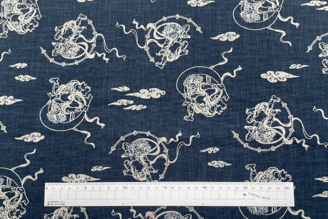 ムラ糸藍染調プリント(風神雷神)[F4-kw7070-8]
