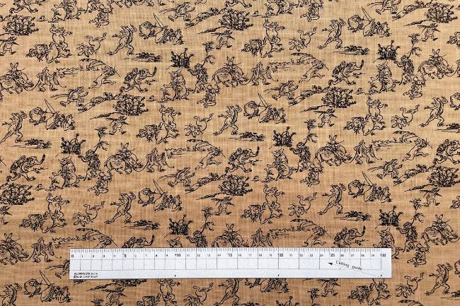 ムラ糸藍染調プリント(鳥獣戯画小)[F4-kw7070-9]