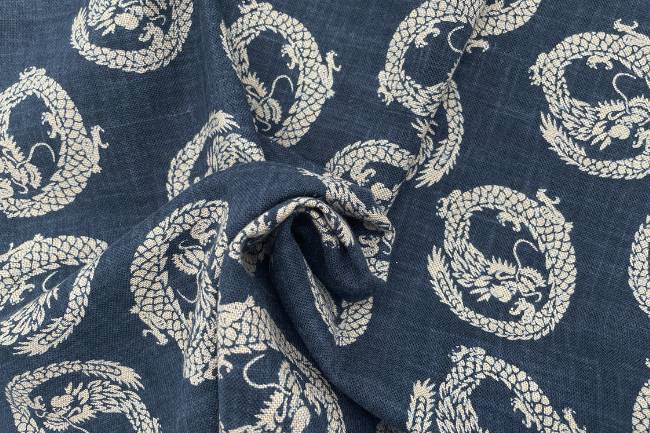 ムラ糸藍染調プリント(龍輪)[F4-kw7070-5]