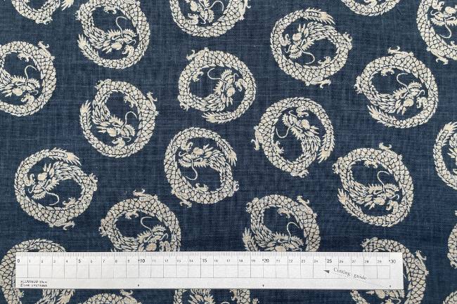 ムラ糸藍染調プリント(龍輪)[F4-kw7070-5]