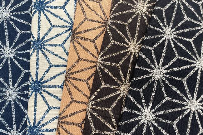 ムラ糸藍染調プリント(麻の葉)[F4-kw7750-1]