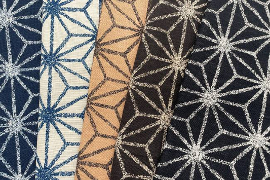 ムラ糸藍染調プリント(麻の葉)[F4-kw7750-1]