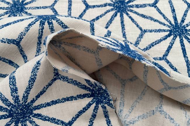 ムラ糸藍染調プリント(麻の葉)[F4-kw7750-1]