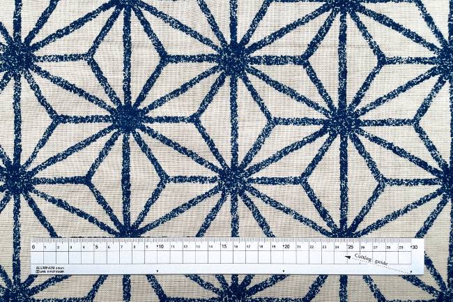 ムラ糸藍染調プリント(麻の葉)[F4-kw7750-1]