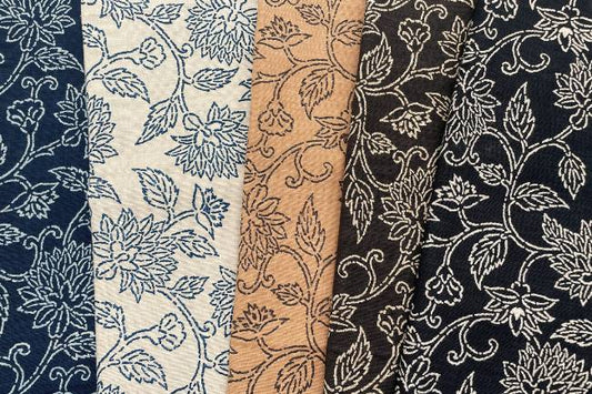 ムラ糸藍染調プリント(花唐草)[F4-kw7750-2]