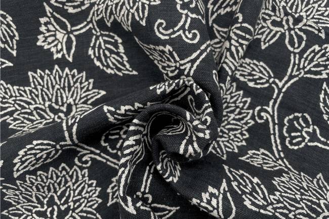 ムラ糸藍染調プリント(花唐草)[F4-kw7750-2]