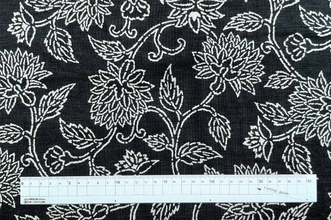 ムラ糸藍染調プリント(花唐草)[F4-kw7750-2]