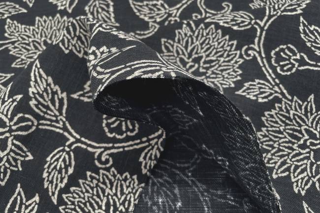 ムラ糸藍染調プリント(花唐草)[F4-kw7750-2]