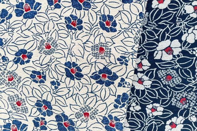 ムラ糸藍染調プリント(椿)[F4-kw7750-7]