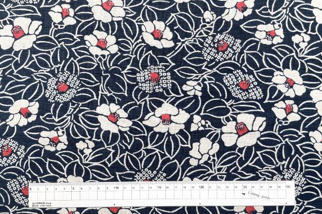 ムラ糸藍染調プリント(椿)[F4-kw7750-7]