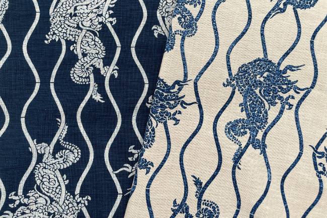 ムラ糸藍染調プリント(龍)[F4-kw7750-9]