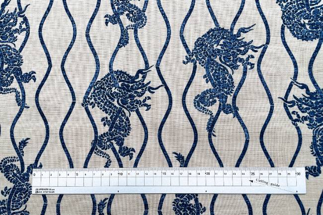 ムラ糸藍染調プリント(龍)[F4-kw7750-9]