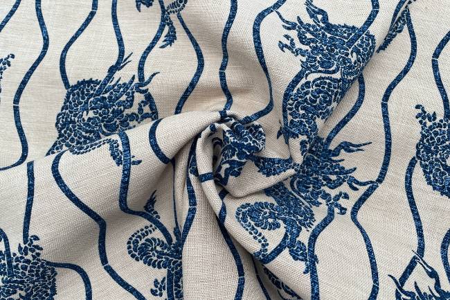 ムラ糸藍染調プリント(龍)[F4-kw7750-9]