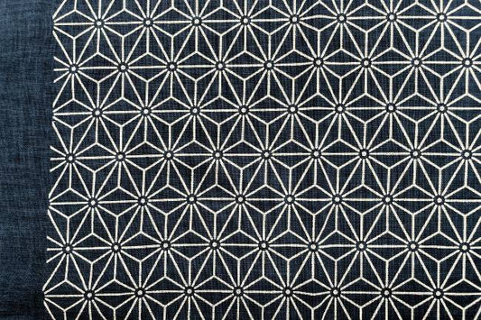 ムラ糸藍染調プリント(麻の葉)[F4-kp7090-1]