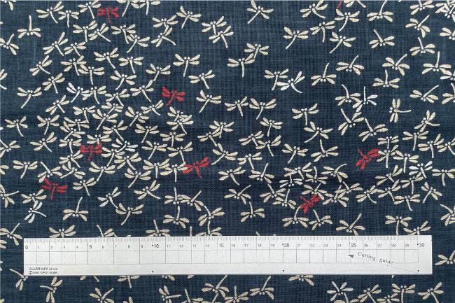 ムラ糸藍染調プリント(とんぼ赤入り)[F4-kp7090-131]