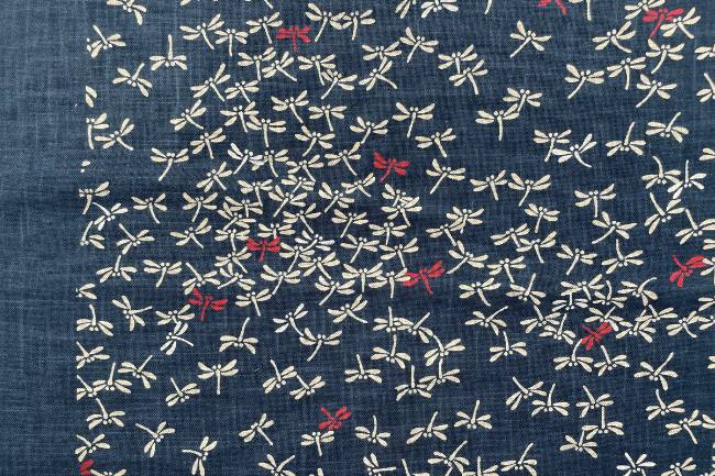 ムラ糸藍染調プリント(とんぼ赤入り)[F4-kp7090-131]
