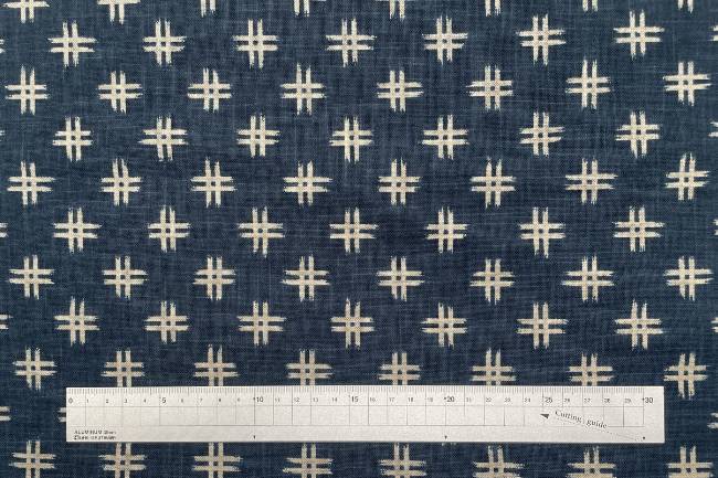 ムラ糸藍染調プリント(井桁絣)[F4-kp7090-19]