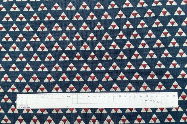 ムラ糸藍染調プリント(三つ鱗)[F4-kp7090-39]