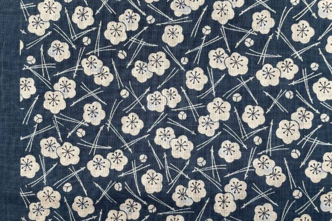 ムラ糸藍染調プリント(梅と松)[F4-kp7090-60]