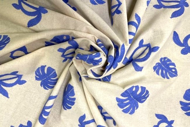 mets★5m*ボタニカルフラワー*ice blue*シーチング*コットン3B 数量5から 生地 『綿麻シーチング ボタニカル ブルー YGA-59010-2D